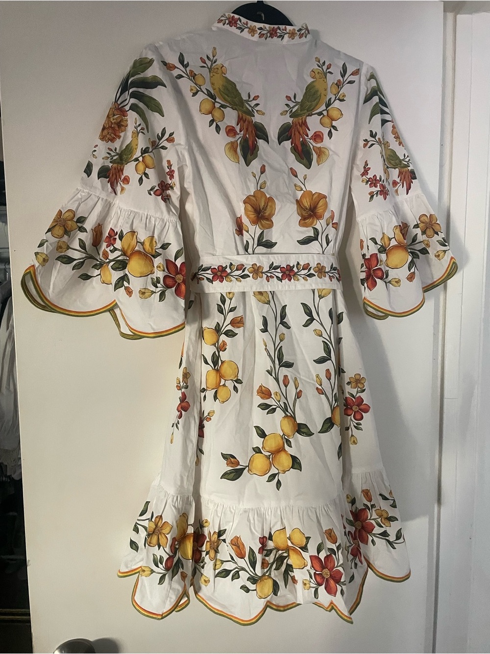 Anthropologie FARM Rio White Lemon & Green Leaf Tie-Waist Mini Dress - Picture 2 of 3